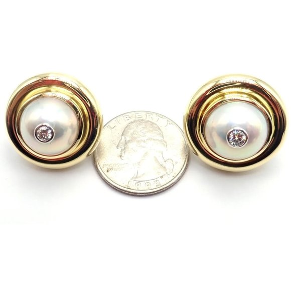 Authentic Tiffany & Co Picasso 18k Yellow Gold Diamond Mabe Pearl Earrings Paper - Picture 7 of 11